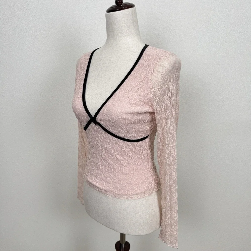 Thirty Thirty LA Top Womens Small Pink Floral Lace Coquette Fairy Whimsy Cropped